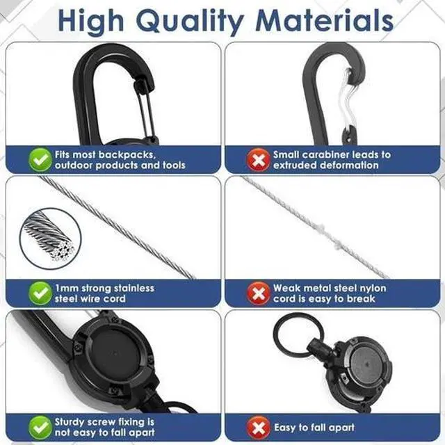Alt view image 5 of 7 - 3Pcs Heavy Duty Retractable Keychain Carabiner Badge Holder Steel Wire Cord Reel Heavy Duty Retractable High Elastic Self Recoil Key Chain With Clip Ring Keychain Retractable Carabiner Car