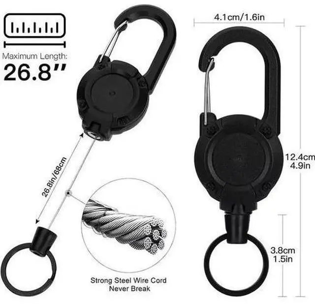 Alt view image 2 of 7 - 3Pcs Heavy Duty Retractable Keychain Carabiner Badge Holder Steel Wire Cord Reel Heavy Duty Retractable High Elastic Self Recoil Key Chain With Clip Ring Keychain Retractable Carabiner Car