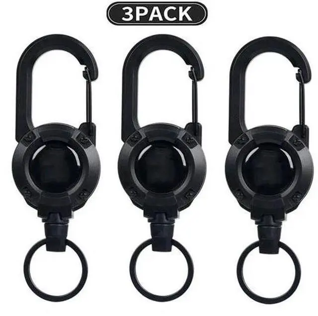 Main image of 3Pcs Heavy Duty Retractable Keychain Carabiner Badge Holder Steel Wire Cord Reel Heavy Duty Retractable High Elastic Self Recoil Key Chain With Clip Ring Keychain Retractable Carabiner Car