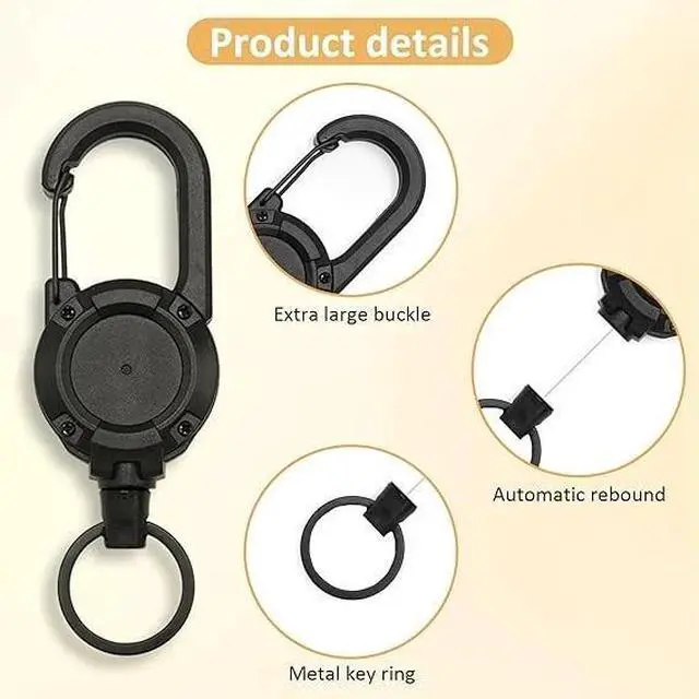 Alt view image 4 of 7 - 3Pcs Heavy Duty Retractable Keychain Carabiner Badge Holder Steel Wire Cord Reel Heavy Duty Retractable High Elastic Self Recoil Key Chain With Clip Ring Keychain Retractable Carabiner Car