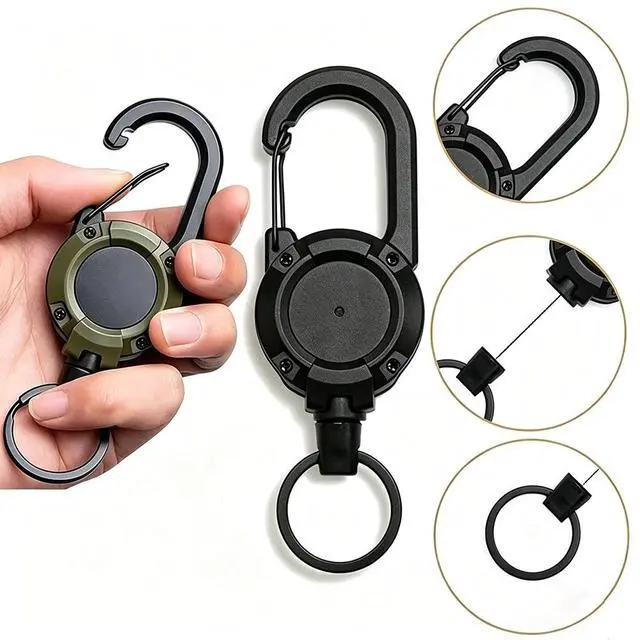 Alt view image 5 of 7 - 3 Pack Heavy Duty Retractable High Elastic Self Recoil Key Chain With Clip Ring Keychain Retractable Carabiner Car Key Chain with Badge Holder Retractable Keychain Carabiner Badge Holder Steel Wire Co