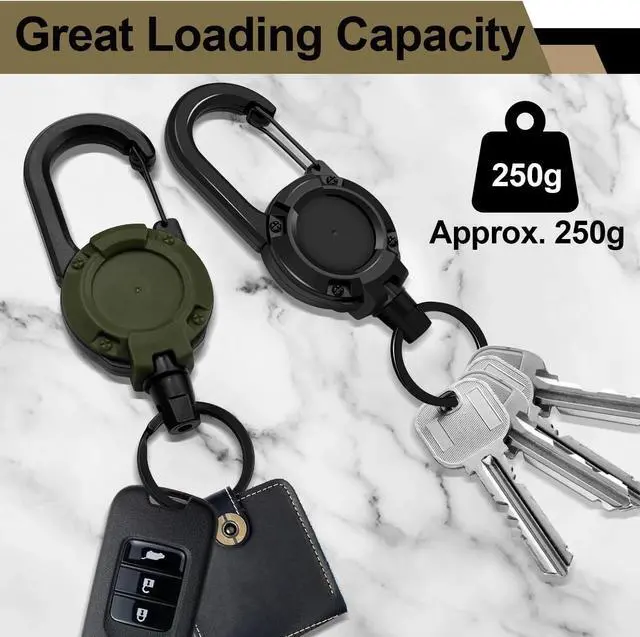 Alt view image 3 of 7 - 3 Pack Heavy Duty Retractable High Elastic Self Recoil Key Chain With Clip Ring Keychain Retractable Carabiner Car Key Chain with Badge Holder Retractable Keychain Carabiner Badge Holder Steel Wire Co