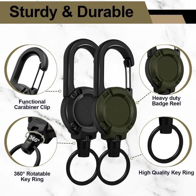 Alt view image 2 of 7 - 3 Pack Heavy Duty Retractable High Elastic Self Recoil Key Chain With Clip Ring Keychain Retractable Carabiner Car Key Chain with Badge Holder Retractable Keychain Carabiner Badge Holder Steel Wire Co