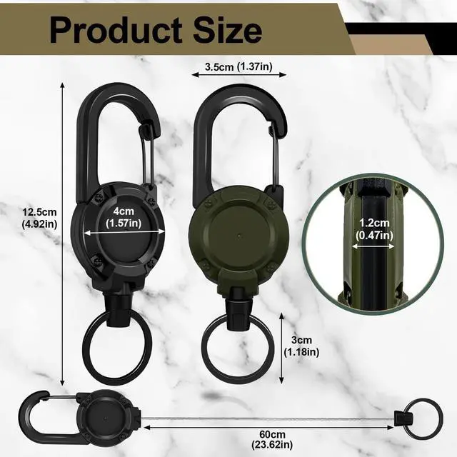 Alt view image 6 of 7 - 3 Pack Heavy Duty Retractable High Elastic Self Recoil Key Chain With Clip Ring Keychain Retractable Carabiner Car Key Chain with Badge Holder Retractable Keychain Carabiner Badge Holder Steel Wire Co