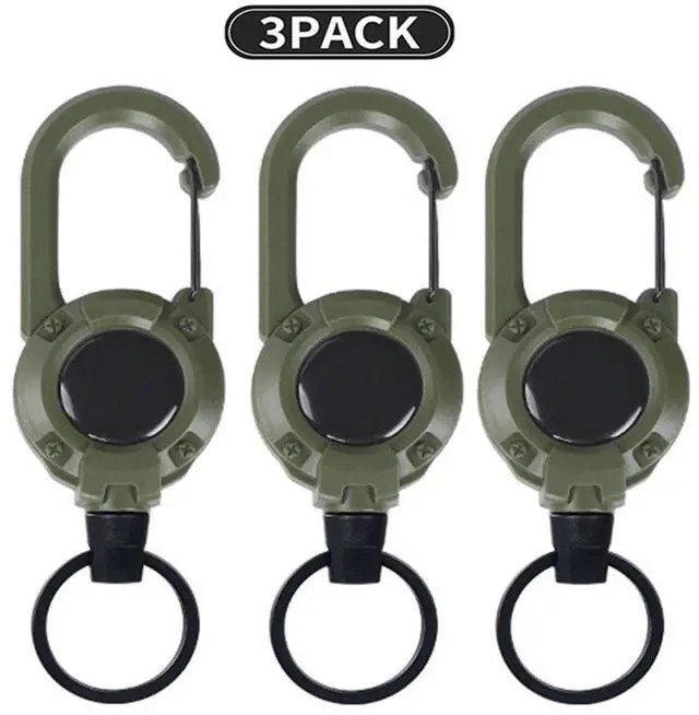 Main image of 3 Pack Heavy Duty Retractable High Elastic Self Recoil Key Chain With Clip Ring Keychain Retractable Carabiner Car Key Chain with Badge Holder Retractable Keychain Carabiner Badge Holder Steel Wire Co