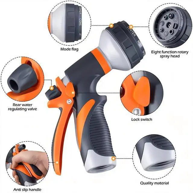 Alt view image 4 of 7 - Garden Hose Pipe Spray Gun Water Sprayer 8 Function Nozzle Multi Adjustable Heavy Duty 8 Spray Mode Garden Hose Nozzle for Lawn Car Washing Pet Cleaning Multi Adjustable