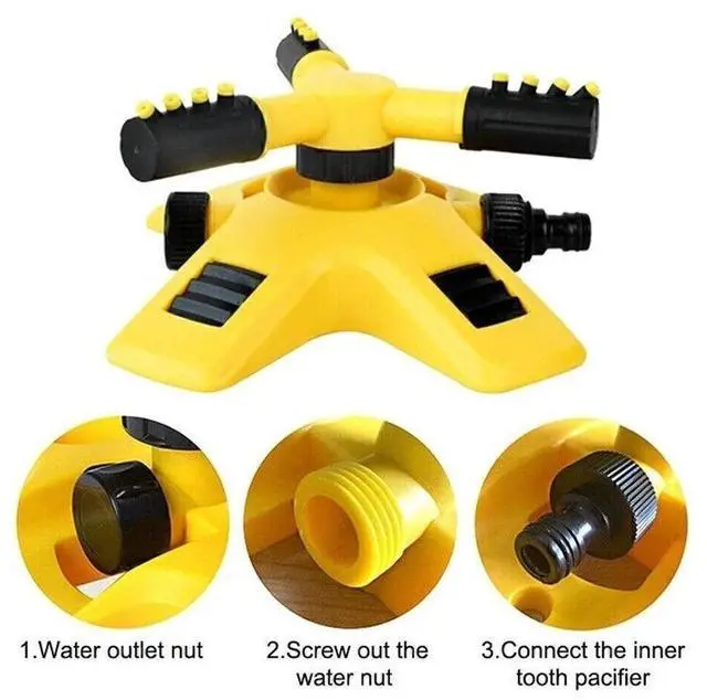 Alt view image 2 of 7 - 360° Automatic Rotating Garden Sprinkler, 3-Arms Lawn Sprinkler Yard Sprinkler Auto 360° Rotating Lawn Sprinkler 3 Arm Adjustabl Sprinkler Nozzle 360 Degree Automatic Rotating Water Spray Garden Lawn