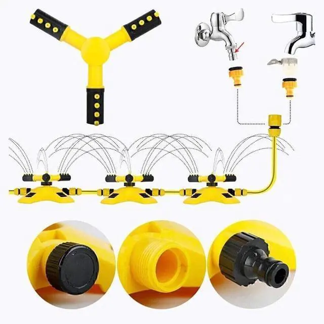 Alt view image 3 of 7 - 360° Automatic Rotating Garden Sprinkler, 3-Arms Lawn Sprinkler Yard Sprinkler Auto 360° Rotating Lawn Sprinkler 3 Arm Adjustabl Sprinkler Nozzle 360 Degree Automatic Rotating Water Spray Garden Lawn