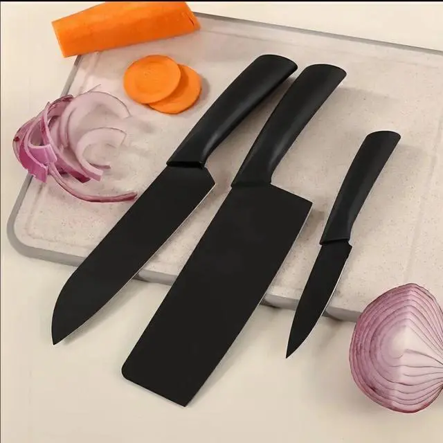 Alt view image 5 of 7 - Idealforce 3Pcs Black NonStick Kitchen Knife Set, Stainless Steel Ultra Sharp Chef Knives, Comfort Grip Handle for Home Kitchen Use