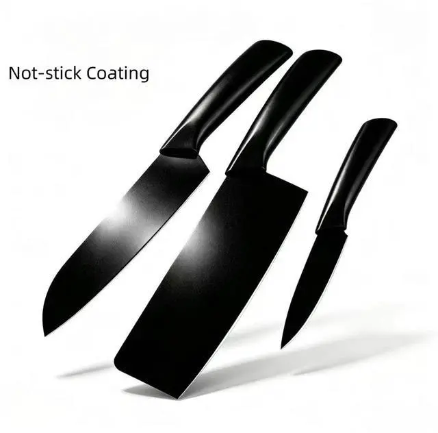 Alt view image 6 of 7 - Idealforce 3Pcs Black NonStick Kitchen Knife Set, Stainless Steel Ultra Sharp Chef Knives, Comfort Grip Handle for Home Kitchen Use
