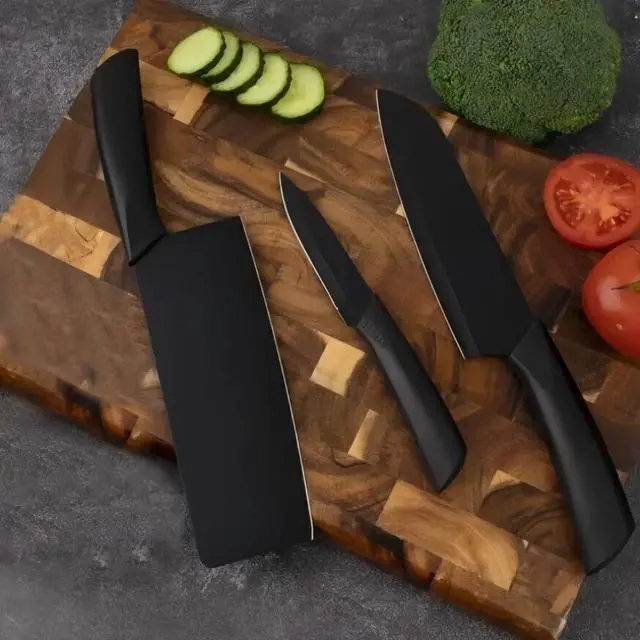 Alt view image 7 of 7 - Idealforce 3Pcs Black NonStick Kitchen Knife Set, Stainless Steel Ultra Sharp Chef Knives, Comfort Grip Handle for Home Kitchen Use