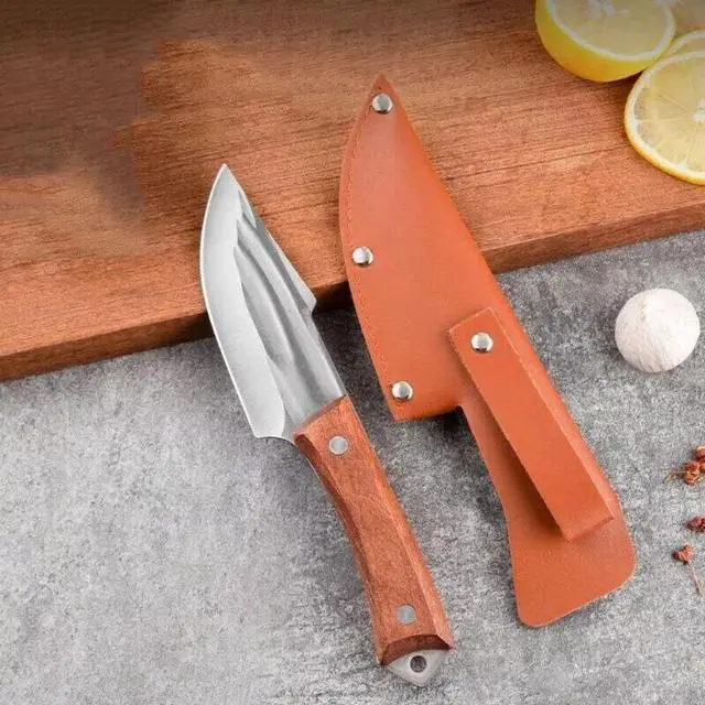 Main image of Idealforce Mini Pocket Knife, Stainless Steel Blade Outdoor Survival Knife with Leather Case, Portable Fruit Knife for Camping Hiking & Keyring Use
