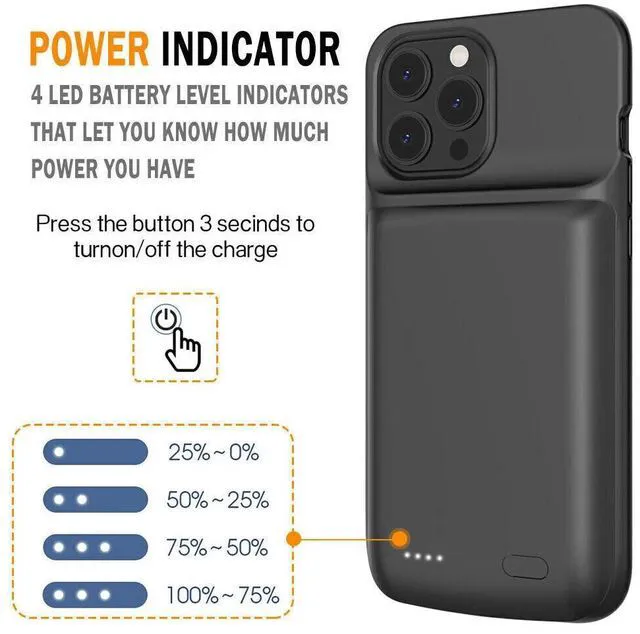 Alt view image 4 of 6 - Idealforce New 5000mAh Battery Charger Case Cover Portable Power Bank Backup Charging Case for iPhone 16 Pro Rechargeable Extended Backup Battery Protective Charger Cover