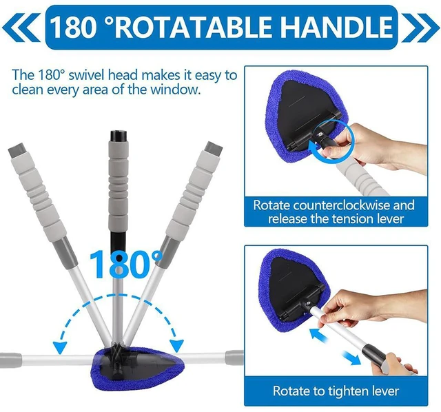 Alt view image 3 of 6 - Car Windshield Cleaning Tool, Car Windshield Window Cleaner, Car Window Detailing Cleaning Kit, Extendable Handle and 4 Upgraded Reusable Microfiber Pads, Glass Wiper Brush Kit for Car&Home