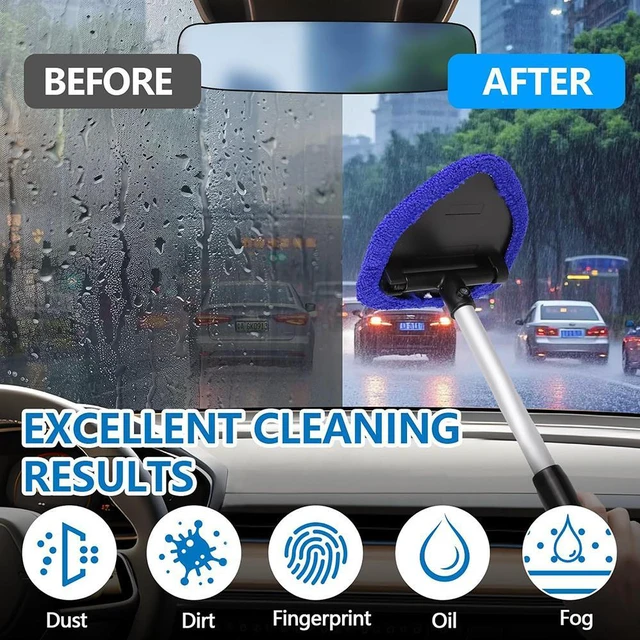 Alt view image 5 of 6 - Car Windshield Cleaning Tool, Car Windshield Window Cleaner, Car Window Detailing Cleaning Kit, Extendable Handle and 4 Upgraded Reusable Microfiber Pads, Glass Wiper Brush Kit for Car&Home