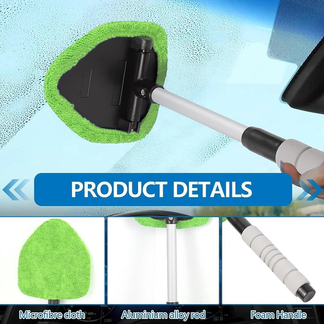 Alt view image 3 of 6 - Car Windshield Cleaning Tool, Car Windshield Window Cleaner, Car Window Detailing Cleaning Kit, Extendable Handle and 4 Upgraded Reusable Microfiber Pads, Glass Wiper Brush Kit for Car&Home Green