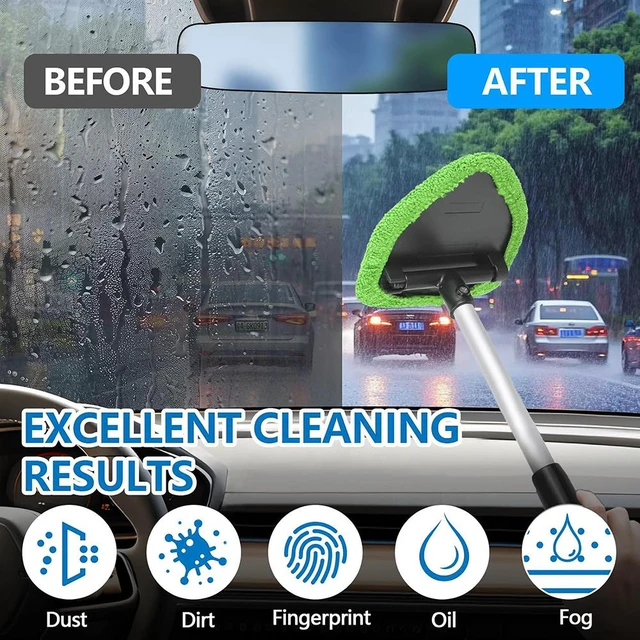 Alt view image 5 of 6 - Car Windshield Cleaning Tool, Car Windshield Window Cleaner, Car Window Detailing Cleaning Kit, Extendable Handle and 4 Upgraded Reusable Microfiber Pads, Glass Wiper Brush Kit for Car&Home Green