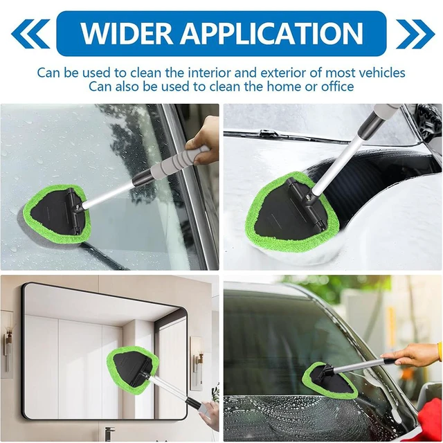Alt view image 6 of 6 - Car Windshield Cleaning Tool, Car Windshield Window Cleaner, Car Window Detailing Cleaning Kit, Extendable Handle and 4 Upgraded Reusable Microfiber Pads, Glass Wiper Brush Kit for Car&Home Green