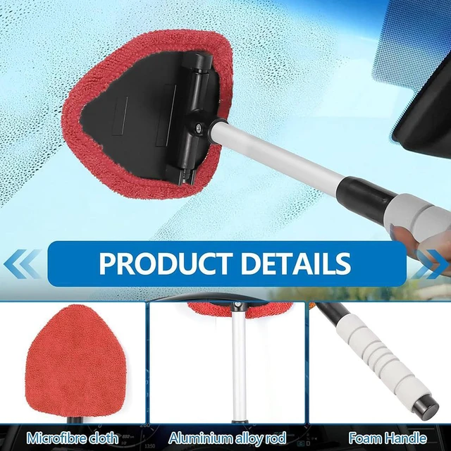 Alt view image 6 of 6 - Car Windshield Cleaning Tool, Car Windshield Window Cleaner, Car Window Detailing Cleaning Kit, Extendable Handle and 4 Upgraded Reusable Microfiber Pads, Glass Wiper Brush Kit for Car&Home Red