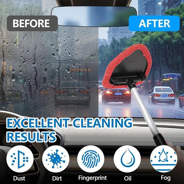 Alt view image 5 of 6 - Car Windshield Cleaning Tool, Car Windshield Window Cleaner, Car Window Detailing Cleaning Kit, Extendable Handle and 4 Upgraded Reusable Microfiber Pads, Glass Wiper Brush Kit for Car&Home Red