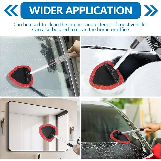 Alt view image 3 of 6 - Car Windshield Cleaning Tool, Car Windshield Window Cleaner, Car Window Detailing Cleaning Kit, Extendable Handle and 4 Upgraded Reusable Microfiber Pads, Glass Wiper Brush Kit for Car&Home Red
