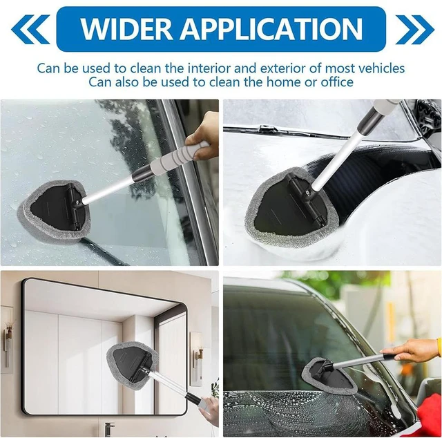 Alt view image 4 of 6 - Car Windshield Cleaning Tool, Car Windshield Window Cleaner, Car Window Detailing Cleaning Kit, Extendable Handle and 4 Upgraded Reusable Microfiber Pads, Glass Wiper Brush Kit for Car&Home Gray