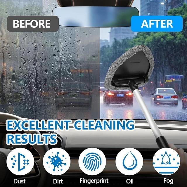 Alt view image 5 of 6 - Car Windshield Cleaning Tool, Car Windshield Window Cleaner, Car Window Detailing Cleaning Kit, Extendable Handle and 4 Upgraded Reusable Microfiber Pads, Glass Wiper Brush Kit for Car&Home Gray