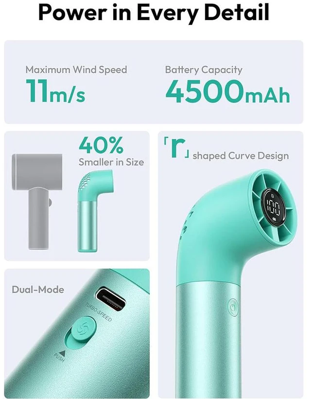 Alt view image 4 of 7 - Portable Handheld Fan, Powerful Turbo Mini Fan, 19000 RPM High Speed Aero Ultra, 15H Max Cooling Time, 7 Speeds Aluminum Case, Pocket Rechargeable Personal Small Travel GIfts