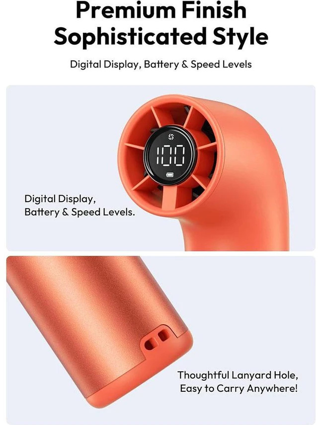 Alt view image 5 of 7 - Portable Handheld Fan, Powerful Turbo Mini Fan, 19000 RPM High Speed Aero Ultra, 15H Max Cooling Time, 7 Speeds Aluminum Case, Pocket Rechargeable Personal Small Travel GIfts Orange