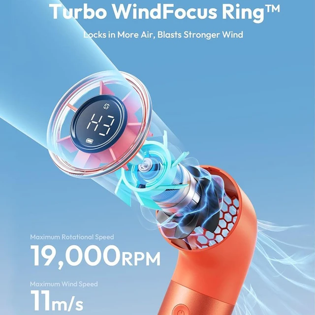 Alt view image 2 of 7 - Portable Handheld Fan, Powerful Turbo Mini Fan, 19000 RPM High Speed Aero Ultra, 15H Max Cooling Time, 7 Speeds Aluminum Case, Pocket Rechargeable Personal Small Travel GIfts Orange