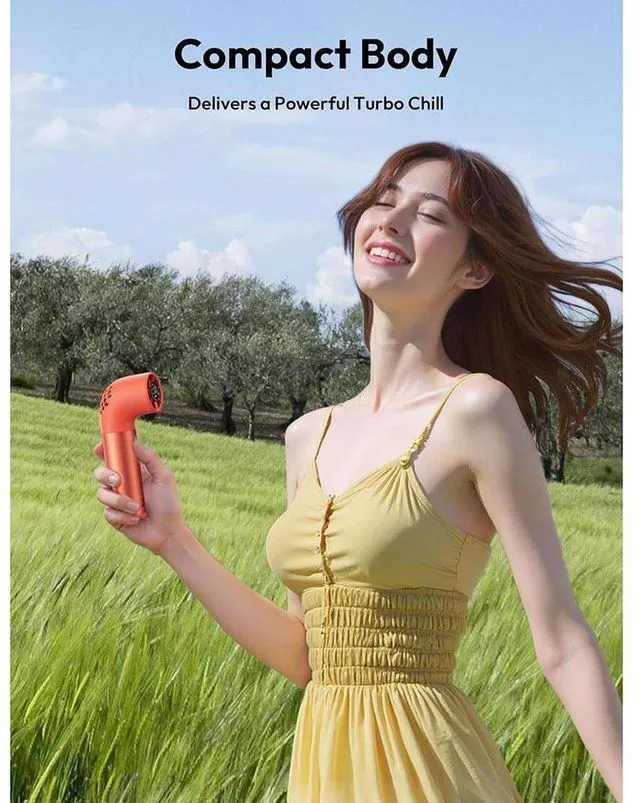 Alt view image 6 of 7 - Portable Handheld Fan, Powerful Turbo Mini Fan, 19000 RPM High Speed Aero Ultra, 15H Max Cooling Time, 7 Speeds Aluminum Case, Pocket Rechargeable Personal Small Travel GIfts Orange