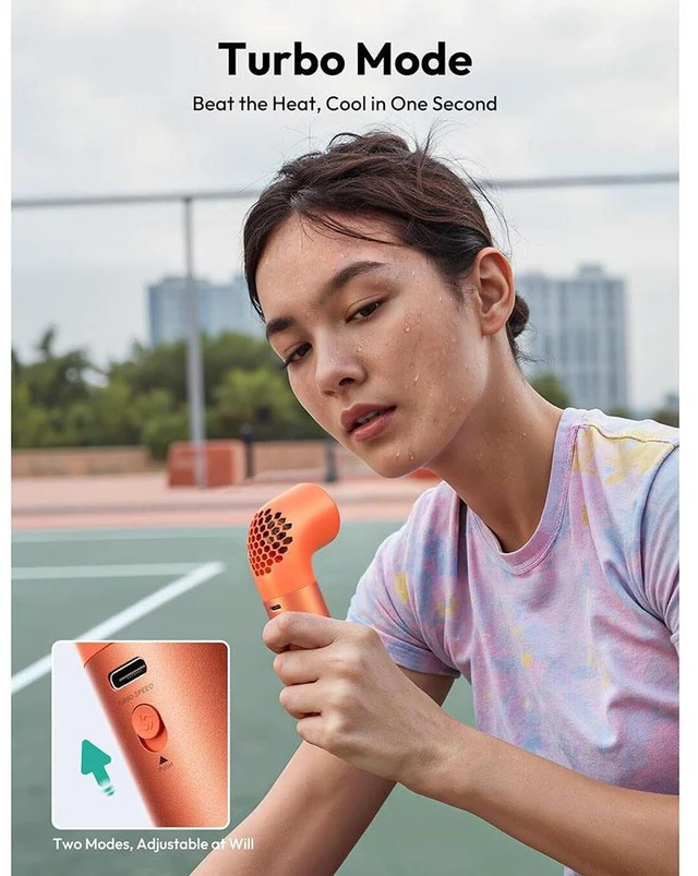 Alt view image 7 of 7 - Portable Handheld Fan, Powerful Turbo Mini Fan, 19000 RPM High Speed Aero Ultra, 15H Max Cooling Time, 7 Speeds Aluminum Case, Pocket Rechargeable Personal Small Travel GIfts Orange