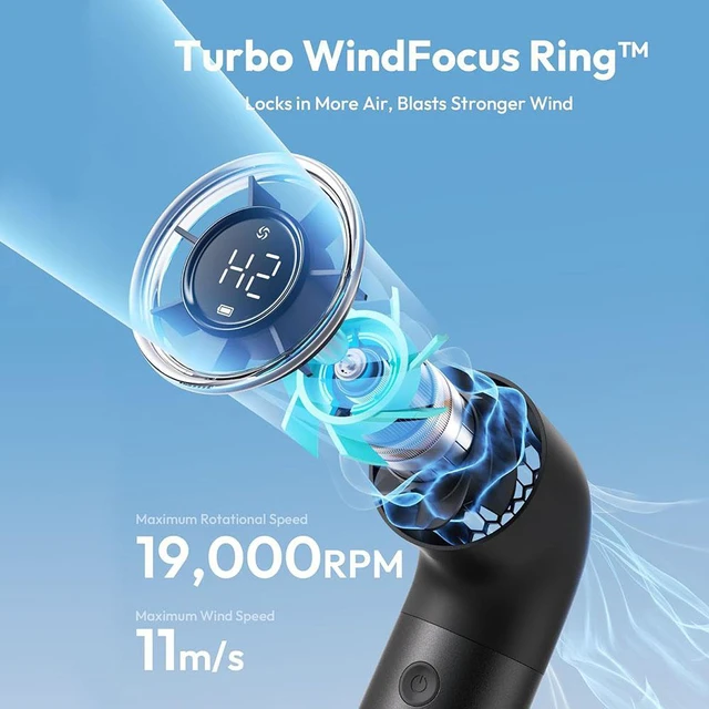 Alt view image 2 of 7 - Portable Handheld Fan, Powerful Turbo Air Tube Fan, 19000 RPM High Speed Aero Pro, 15H Max Cooling Time, 6 Speeds Aluminum Case, Mini Pocket Design, for Travel Beach Outdoor Activities