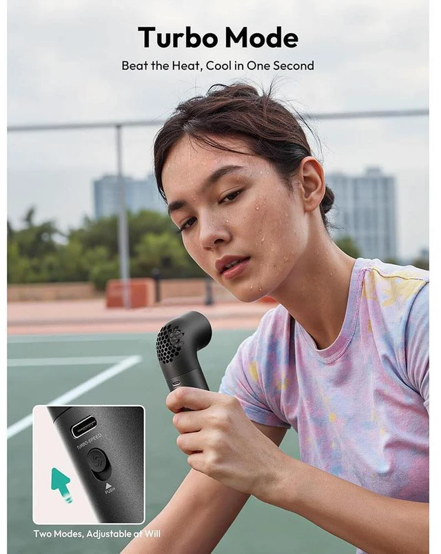 Alt view image 7 of 7 - Portable Handheld Fan, Powerful Turbo Air Tube Fan, 19000 RPM High Speed Aero Pro, 15H Max Cooling Time, 6 Speeds Aluminum Case, Mini Pocket Design, for Travel Beach Outdoor Activities