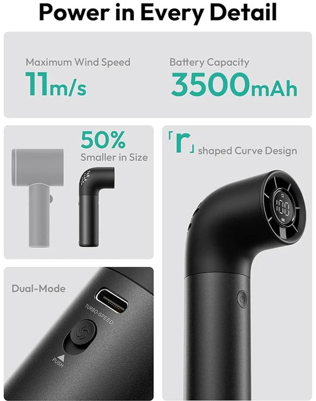 Alt view image 4 of 7 - Portable Handheld Fan, Powerful Turbo Air Tube Fan, 19000 RPM High Speed Aero Pro, 15H Max Cooling Time, 6 Speeds Aluminum Case, Mini Pocket Design, for Travel Beach Outdoor Activities