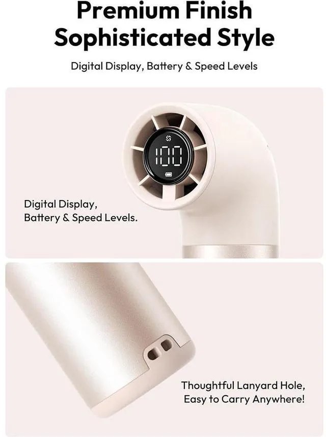 Alt view image 4 of 7 - Portable Handheld Fan, Powerful Turbo Air Tube Fan, 19000 RPM High Speed Aero Pro, 15H Max Cooling Time, 6 Speeds Aluminum Case, Mini Pocket Design, for Travel Beach Outdoor Activities Gold
