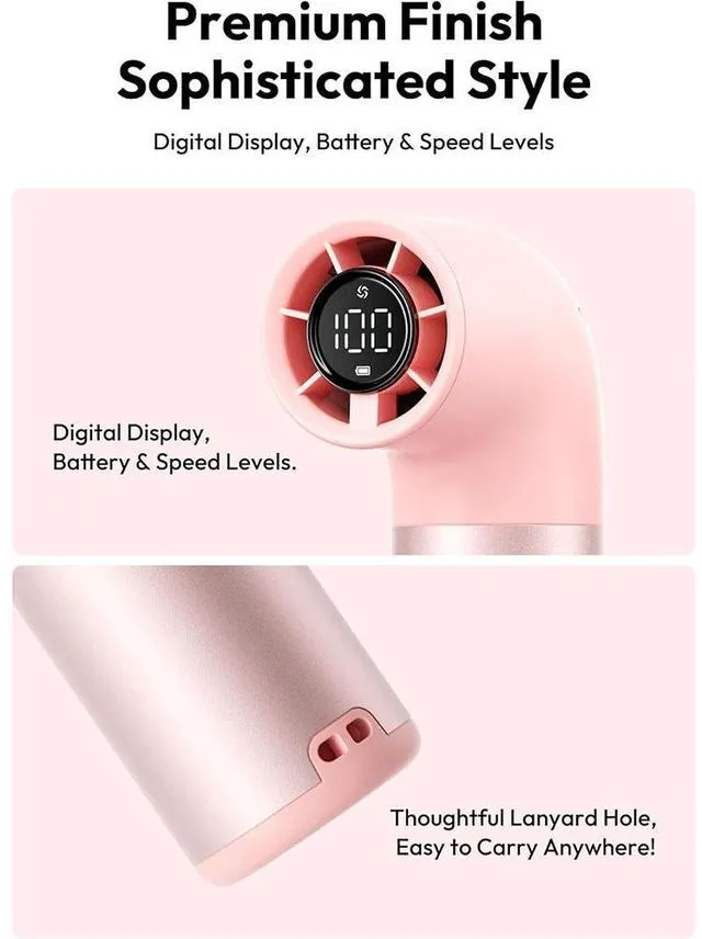 Alt view image 4 of 7 - Portable Handheld Fan, Powerful Turbo Air Tube Fan, 19000 RPM High Speed Aero Pro, 15H Max Cooling Time, 6 Speeds Aluminum Case, Mini Pocket Design, for Travel Beach Outdoor Activities pink
