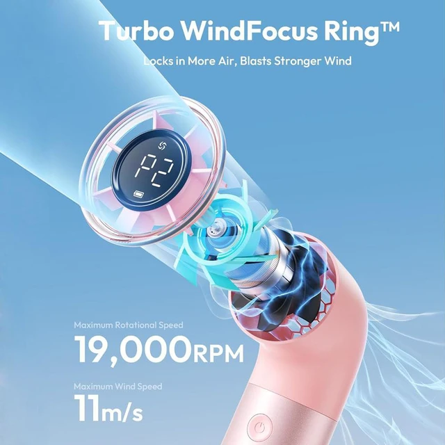 Alt view image 2 of 7 - Portable Handheld Fan, Powerful Turbo Air Tube Fan, 19000 RPM High Speed Aero Pro, 15H Max Cooling Time, 6 Speeds Aluminum Case, Mini Pocket Design, for Travel Beach Outdoor Activities pink