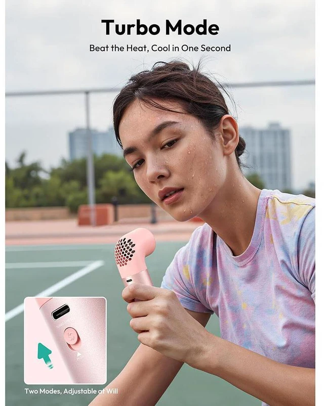 Alt view image 6 of 7 - Portable Handheld Fan, Powerful Turbo Air Tube Fan, 19000 RPM High Speed Aero Pro, 15H Max Cooling Time, 6 Speeds Aluminum Case, Mini Pocket Design, for Travel Beach Outdoor Activities pink