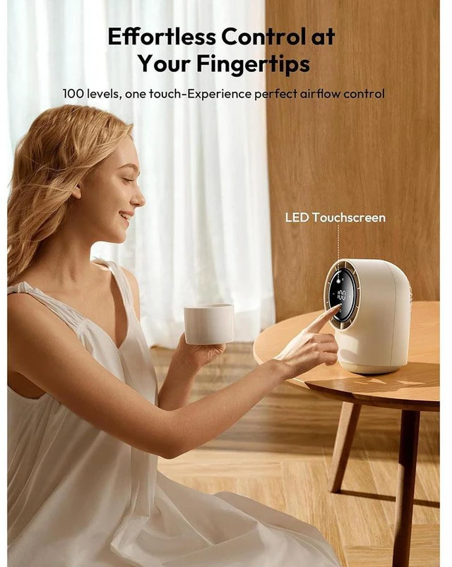 Alt view image 3 of 6 - Idealforce LED Display Touch Control Desk Fan, 100 Speeds Quiet Digital Display Small Table Fan, 4000mAh Battery Powered Desktop Fan for Bedroom, Bedside, Office, Travel