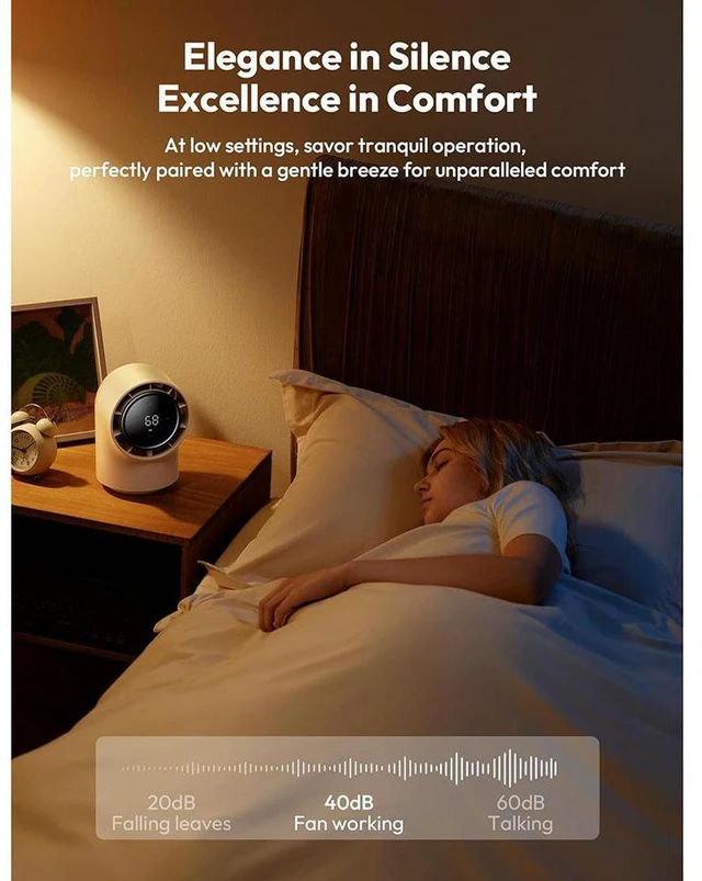 Alt view image 2 of 6 - Idealforce LED Display Touch Control Desk Fan, 100 Speeds Quiet Digital Display Small Table Fan, 4000mAh Battery Powered Desktop Fan for Bedroom, Bedside, Office, Travel