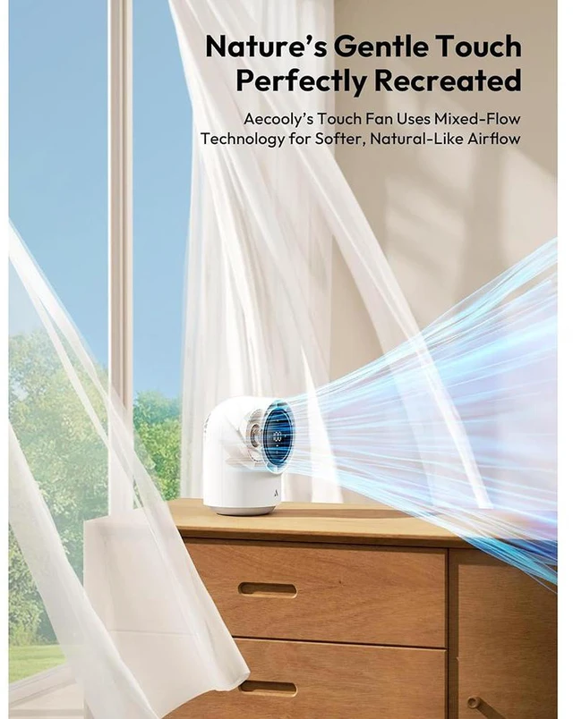 Alt view image 3 of 6 - Idealforce LED Display Touch Control Desk Fan, 100 Speeds Quiet Digital Display Small Table Fan, 4000mAh Battery Powered Desktop Fan for Bedroom, Bedside, Office, Travel White