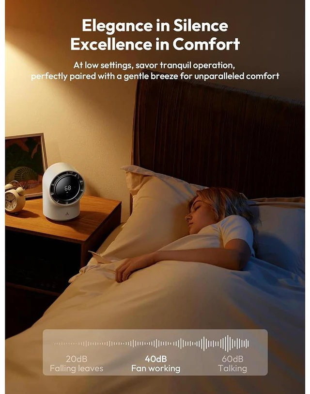 Alt view image 2 of 6 - Idealforce LED Display Touch Control Desk Fan, 100 Speeds Quiet Digital Display Small Table Fan, 4000mAh Battery Powered Desktop Fan for Bedroom, Bedside, Office, Travel White