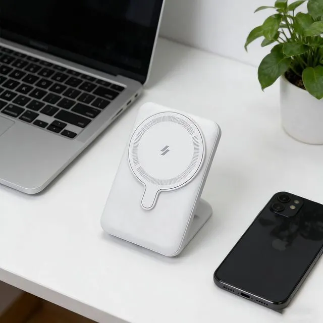 Alt view image 2 of 7 - Idealforce Wireless Power Bank, 10,000mAh MagSafe Magnetic Portable Charger With Foldable Stand 15W USB C, 15W Fast Charging External Battery Pack for iPhone 17/16/15/14/13/12 Series, White