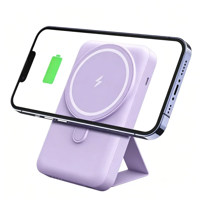 Main image of Idealforce 5000mAh MagSafe Foldable Magnetic Power Bank for iPhone 17/16/15/14 Pro Max - Wireless Portable Charger Battery Pack, Fast Charging External Cell Phone Accessory, Black Purple