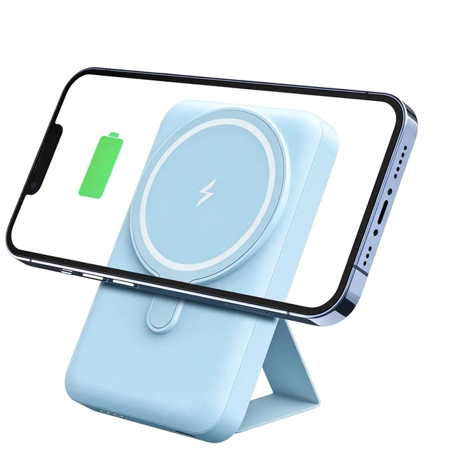 Main image of Idealforce 5000mAh MagSafe Foldable Magnetic Power Bank for iPhone 17/16/15/14 Pro Max - Wireless Portable Charger Battery Pack, Fast Charging External Cell Phone Accessory, Black Blue