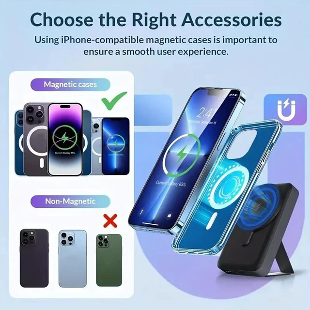 Alt view image 6 of 6 - Idealforce 5000mAh MagSafe Foldable Magnetic Power Bank for iPhone 17/16/15/14 Pro Max - Wireless Portable Charger Battery Pack, Fast Charging External Cell Phone Accessory, Black Purple