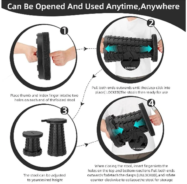 Alt view image 5 of 7 - Idealforce Upgraded Collapsible Stool, 400lbs Max Weight, Lightweight But Sturdy, Portable Retractable Folding Telescoping Foldable Camping Stool for Adults Outdoor Fishing Hiking Travel BBQ Black