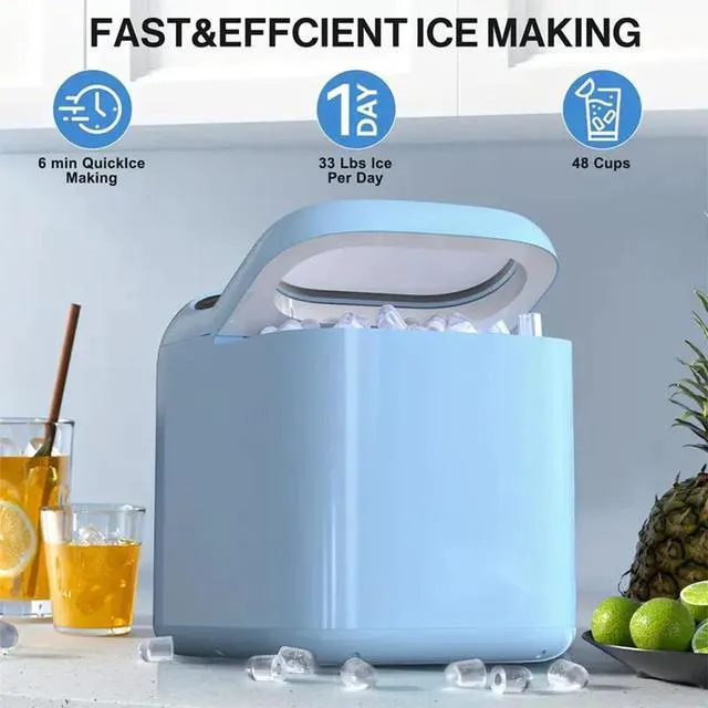 Alt view image 3 of 7 - Idealforce 1-Pack Countertop Ice Maker produces 33 lbs of bullet/crushed ice in 24 hours, includes ice basket & scoop. Ideal for homes, offices, bars, and RVs. portable ice maker Green