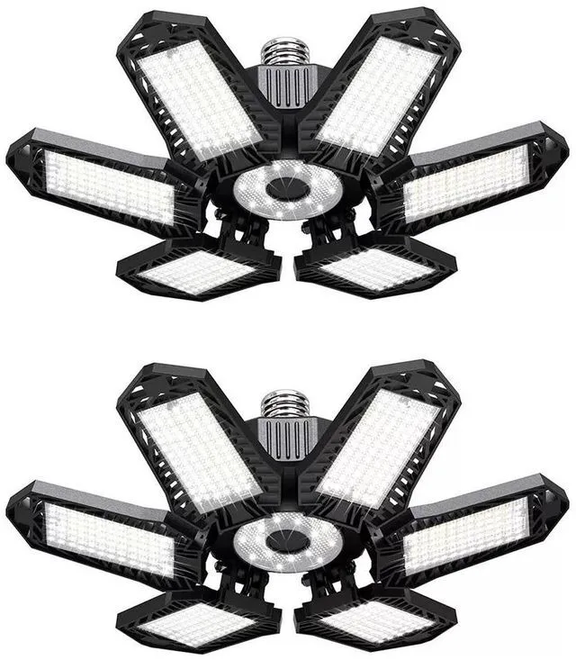 Main image of Idealforce 100W Garage Light 2Pack, 10000LM 6500K LED Shop Lights, Garage Lights Ceiling Led with 6+1 Deformable Panels, Screw in E26/E27 Socket Bulb for Warehouse, Workshop, Basement, Barn Lighting